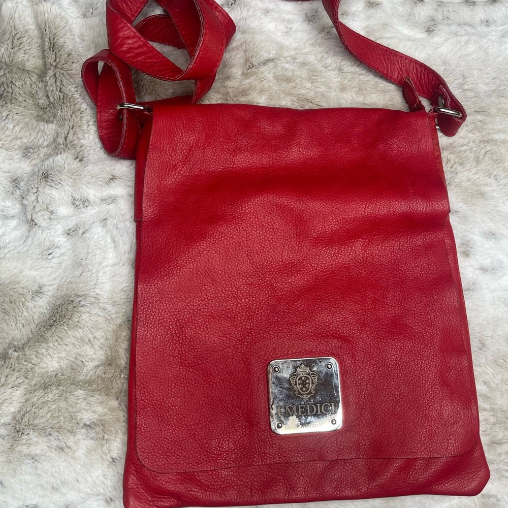 medici red Italian leather crossbody bag